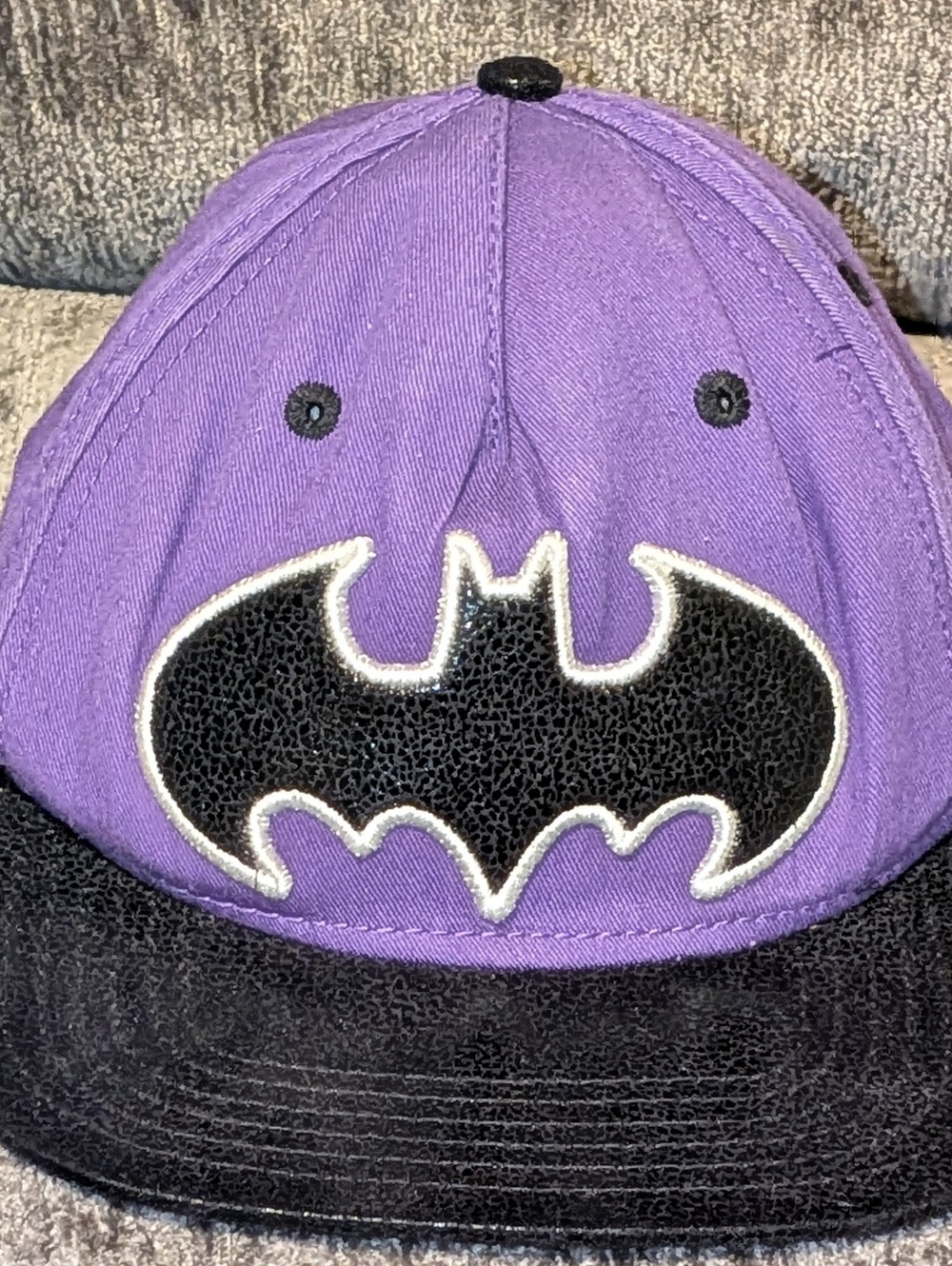 Batman, Purple/Black, Faux Suede Logo/Bill, Flat Bill, Adjustable Snapback Hat